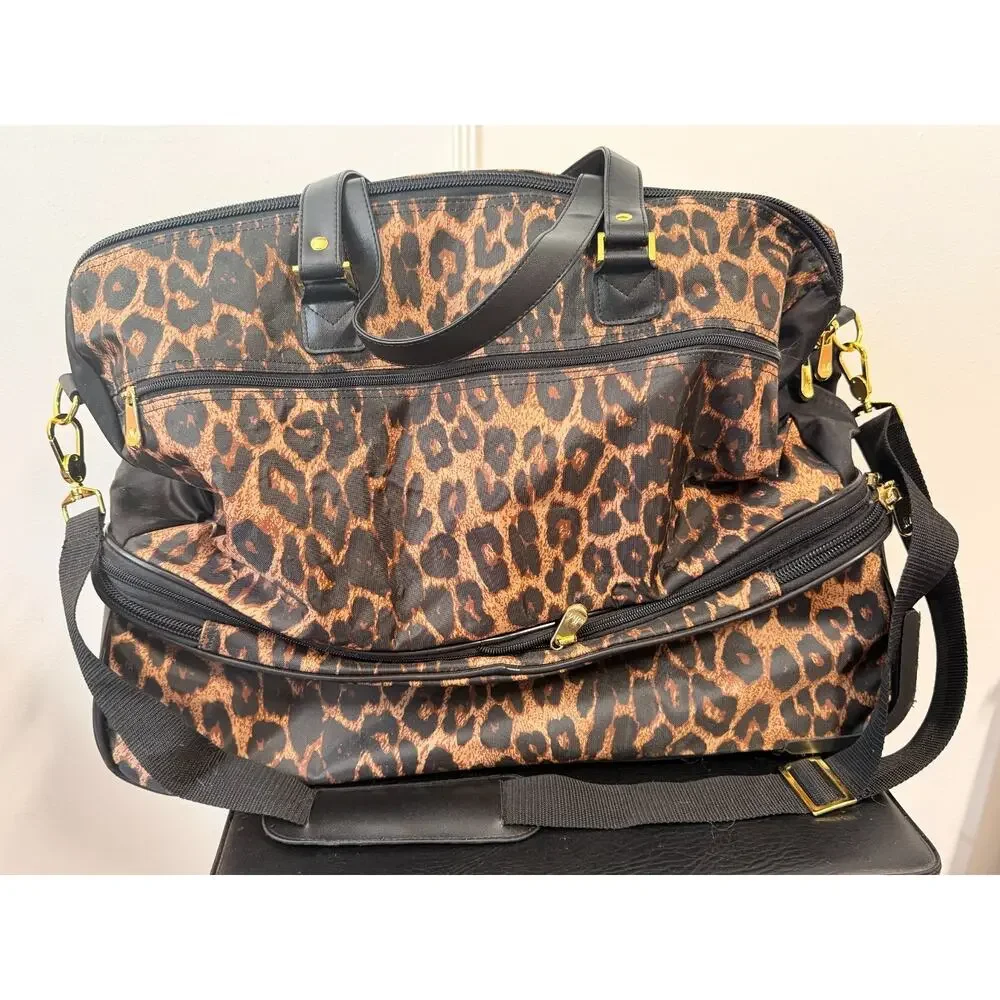 Joy Mangano JM New York Leopard Print Double Decker Expandable Wheeled Duffel Ba